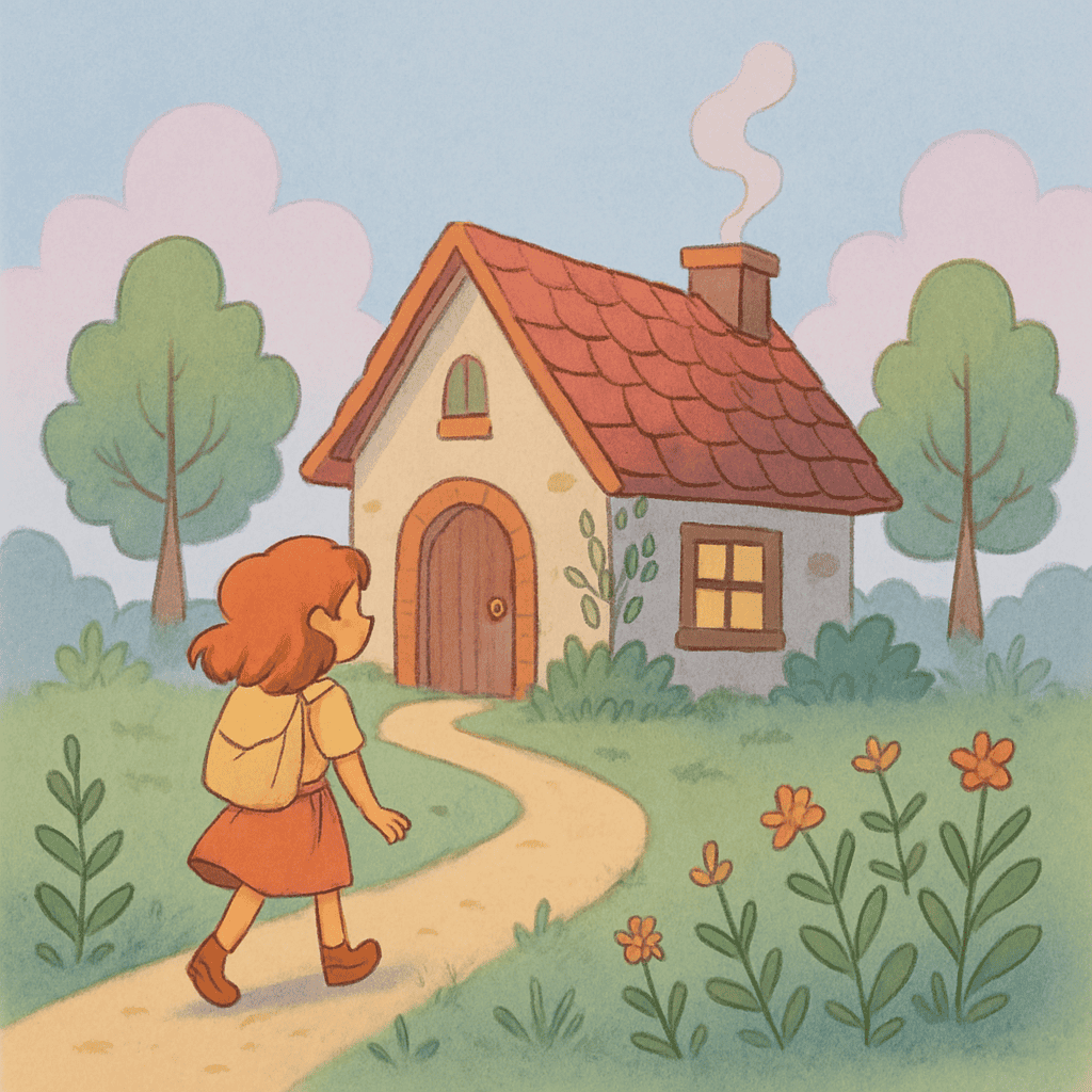 An illustration of a young girl walking toward a house representing Susie's Place.