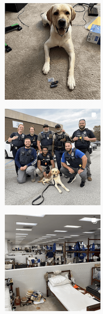 Instagram feed showing Hunter along with officers and inside a correctional facility.