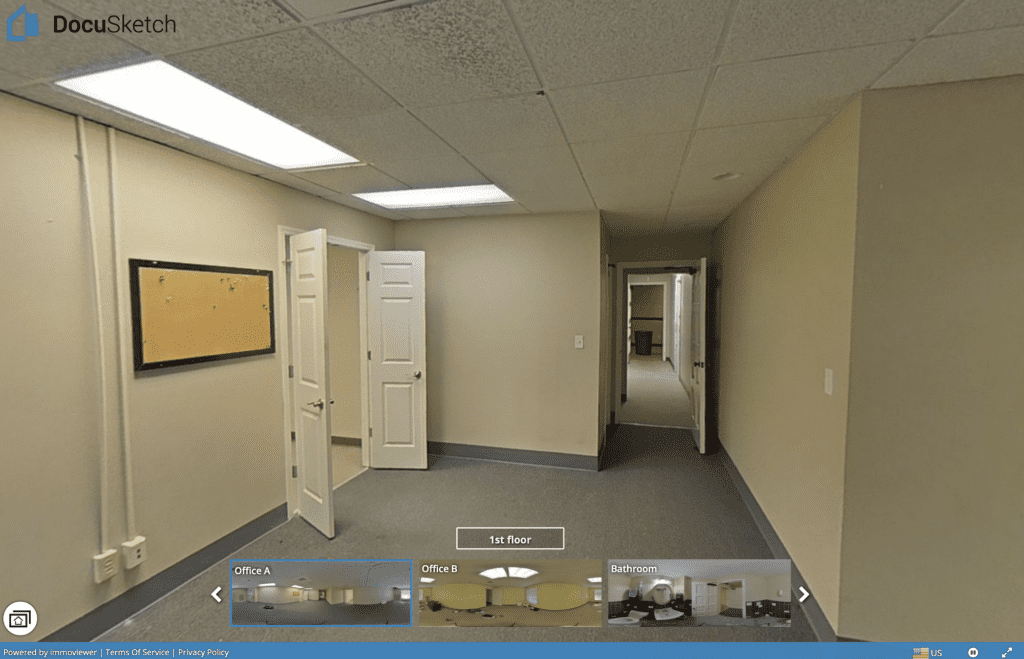 Servpro DocuSketch screenshot showing inside of the new building and interactive elements of the virtual tour.