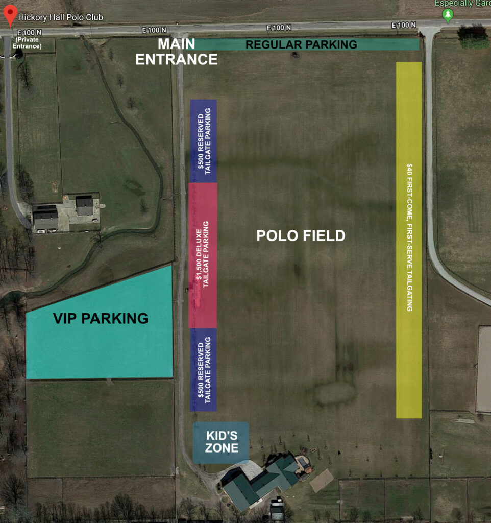 A map of Hickory Hall with tailgate zones