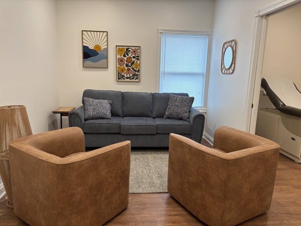 A consultation area for medical staff and family, on-site but separate from the rest of Susie's Place in Bloomington.