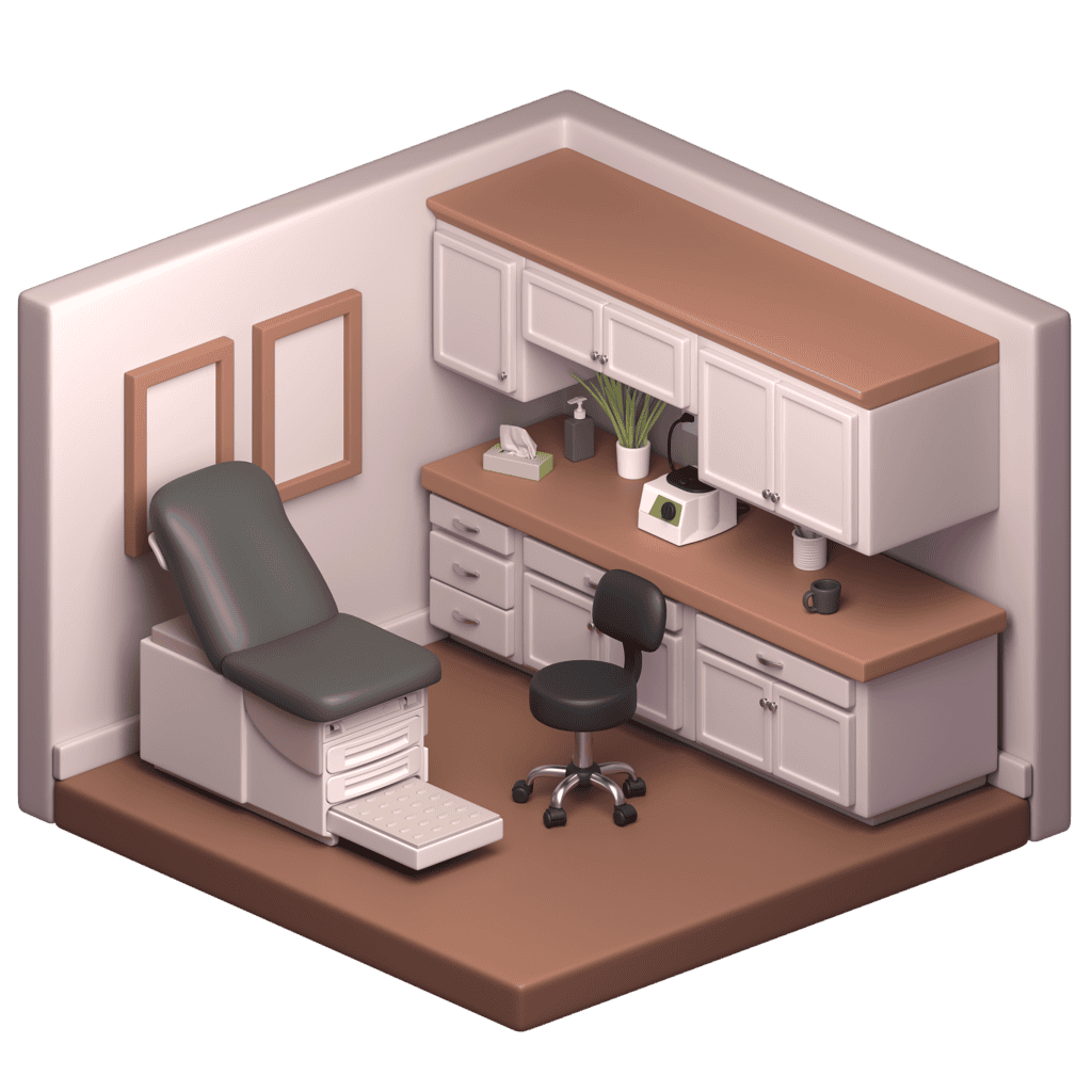 A 3D render of the medical suite at Susie's Place in Bloomington